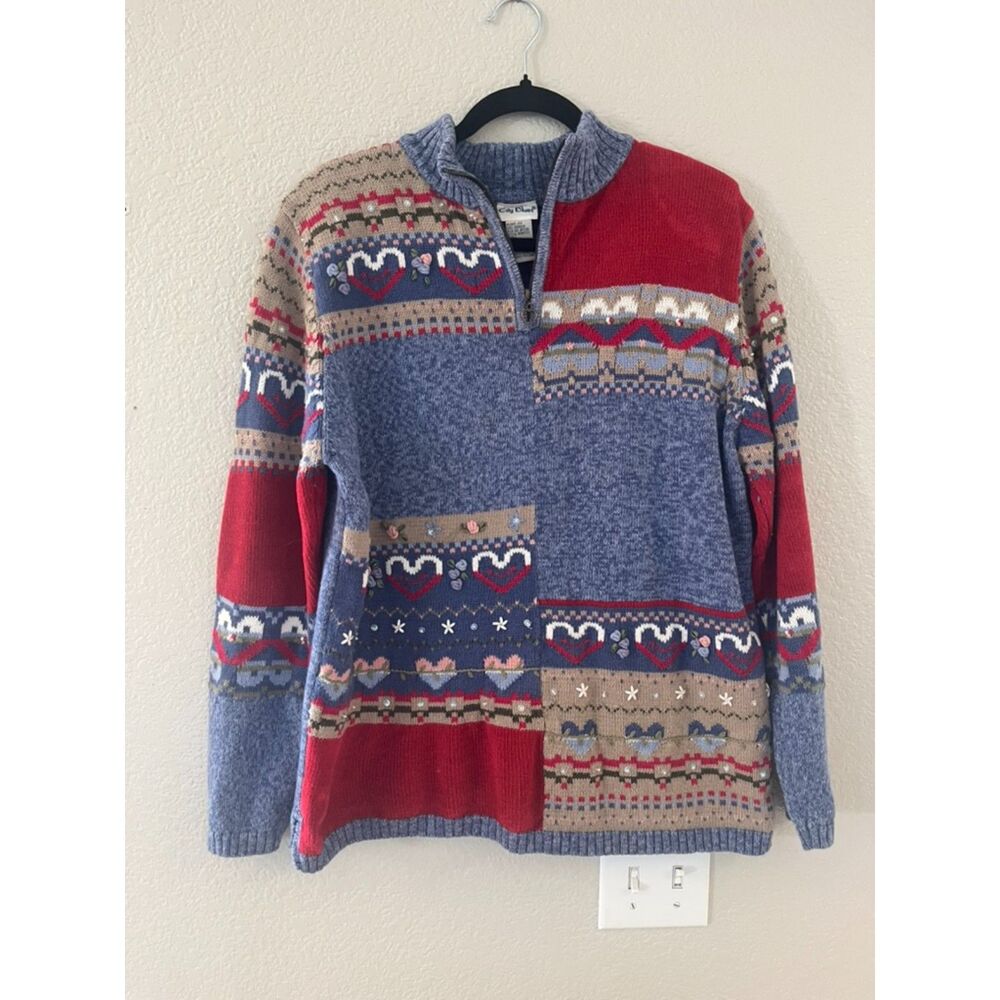 Vintage Koret City Blues Heart‎ Sweater Large EUC